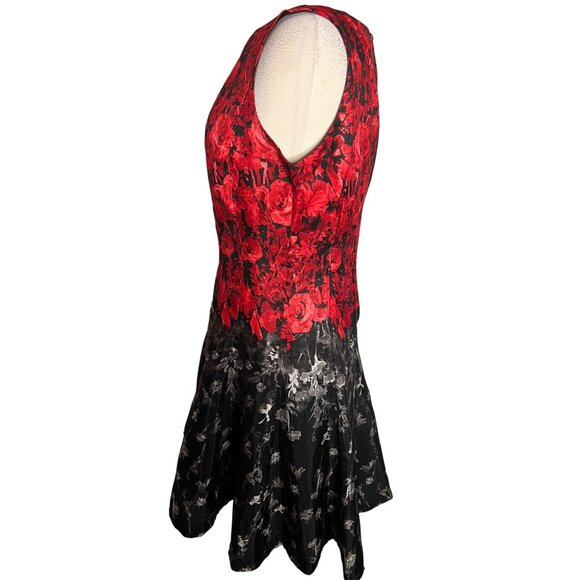 CB established 1962 size 12 fit n flare dress red black midi  party Fun - Picture 3 of 12